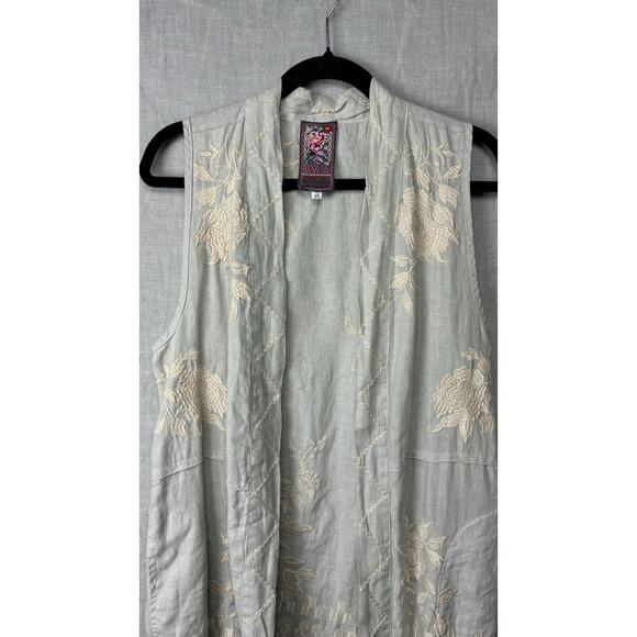 JOHNNY WAS ~ Embroidered Sleeveless Linen Vest ~ Gray ~ Size XS - Picture 2 of 8